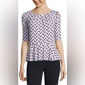 Liz Claiborne Career Geometric Abstract Print Short Sleeve Blouse Large